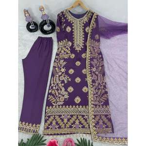 Vêtements et accessoires traditionnels musulmans de créateur Top Pent Dupatta avec dentelle fantaisie et paillettes - Product Image 4