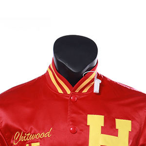 Blouson bomber décontracté pour homme en satin d'hiver, avec boutons décoratifs en polyester, logo brodé devant et derrière, style universitaire. - Product Image 4