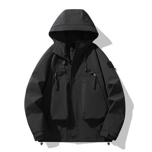 <b>Men's</b> Puffer <b>Windbreaker</b> Jacket Canvas Waterproof Breathable Quick Dry Winter Coat Solid <b>Black</b> Casual Zipper Closure Regular Fit - Product Image 1