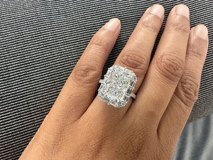 Anillo de cóctel geométrico con diamante de corte esmeralda para mujer, chapado en rodio, plata 925, estilo glamuroso, engaste pavé - Product Image 4
