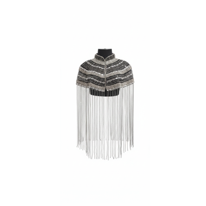 Cape d'épaule de luxe en cristal argenté perlé avec franges pour femme, idéale pour mariage, soirée, ou comme châle brodé - Product Image 1