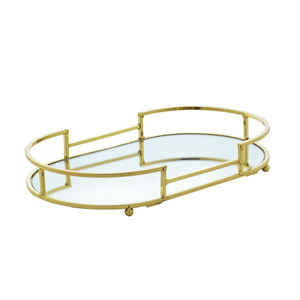 Luxury Gold Metal Mirrored Oval Serving Tray Decorative Tray <b>For</b> Perfume Jewelry And Cosmetics <b>Desktop</b> <b>Organizer</b> Low Price - Product Image 1