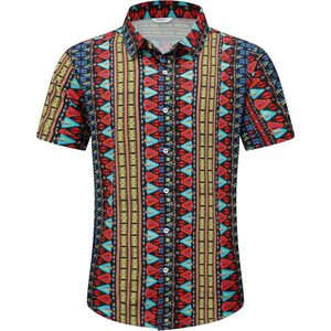 Camisas de Playa con Estampado Geométrico Boho, Camisa Hawaiana Tropical con Botones, Manga Corta, Rayas Triangulares, para Hombre - Product Image 1