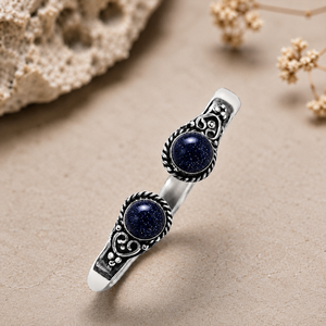 กำไลข้อมือทองเหลืองหินทรายสีน้ำเงินจาก Jewelry Town Artisan ชุบทอง/เงิน  แบบสั่งทำพิเศษ  ตกแต่งขอบแบบ Bezel Setting  สำหรับทุกเพศ สไตล์คลาสสิกโบฮีเมียน - Product Image 6