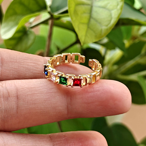 Elegant multicolor cz eternity <b>ring</b> 18k gold plated adjustable open band rainbow gemstone <b>stacking</b> <b>ring</b> minimalist women jewelry - Product Image 3