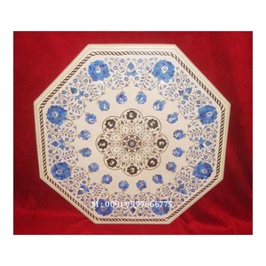 Plateau de table octogonal de qualité supérieure, fait main, en marbre blanc avec incrustations Pietra Dura, surface lisse et brillante, pour la maison - Product Image 1