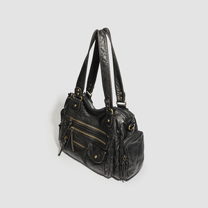 Sac bandoulière messager rétro grande capacité en cuir PU style vintage délavé pour femme, idéal pour les motardes - Product Image 4