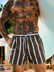 Swim Trunks for <b>Men</b> Drawstring Waist Security Pockets Lightweight stretch Letter <b>patches</b> stripes for Resort Casual Beach - Product Image 4