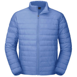 Men's <b>Light</b> Blue Stand Collar <b>Puffer</b> <b>Jacket</b> Zipper Closure Windproof Casual Outerwear Autumn Polyester Wadding Thin Regular Fit - Product Image 1
