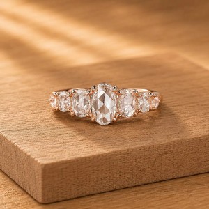 Bague de fiançailles et de mariage en or massif 10K 14K 18K avec diamant rose ovale et rond cultivé en laboratoire, couleur DEF, clarté VS VVS - Product Image 3