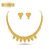 Élégant ensemble de colliers de mariage classiques plaqués or 18 carats pour femme, motif Fleur, chaîne maille forçat, bijoux de style Reine Africaine