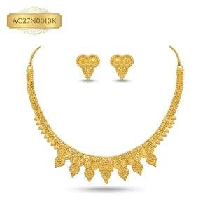 Elegant African Queen 18K Gold Plated Classic Wedding Necklace Set Women's Jewelry-Flower Design Box Chain <b>Charm</b> Necklace - Product Image 2