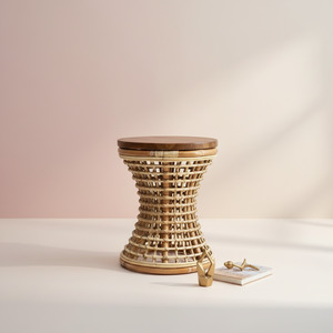 Modern Boho Solid Wooden Top Natural Rattan Base Round Side <b>Table</b> Handcrafted Small Coffee <b>Table</b> Accent End <b>Table</b> For Living Roo - Product Image 1