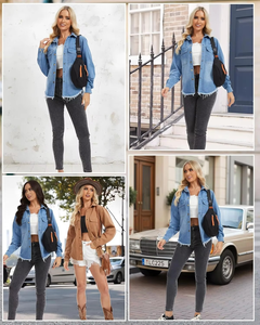 แจ็คเก็ตยีนส์ผู้หญิง แขนยาว คลาสสิก แต่งขาดสไตล์ Trucker ราคาสมเหตุสมผล - Product Image 6