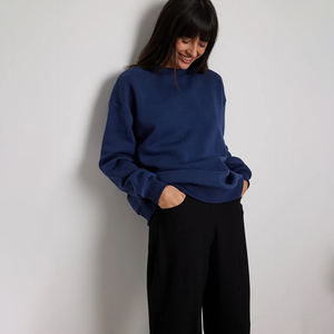 Sudadera Oversize Lisa para Mujer, 100% Algodón, con Logo Personalizado, Venta al por Mayor, Estilo Urbano, Sudadera con Cuello Redondo para Mujer - Product Image 1