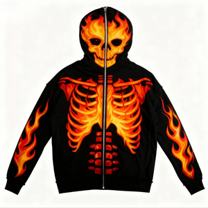 Custom Y2K <b>Skeleton</b> Guitar <b>Full</b> Zip Cropped Hoodie Gothic Skull Graphic Boxy Fit Streetwear Heavyweight Cotton Unisex - Product Image 3