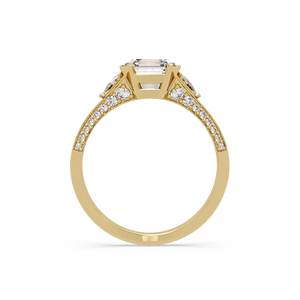 Anillo de Compromiso de Lujo para Novia, Oro Amarillo de 14K, Corte Asscher, Diamante Cultivado en Laboratorio, Pavé de Diamantes, Joyería Fina para Mujer - Product Image 3
