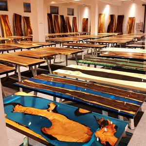 Table à manger moderne de luxe en résine époxy avec finition transparente en bois massif pour hôtel et salle à manger, meubles de décoration intérieure - Product Image 3