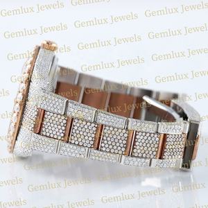 High Quality Brown Dial Auto Date Fully Iced Out Diamond D VVS Moissnite Diamond Two Tone Diamond <b>Watch</b> <b>Men's</b> - Product Image 6