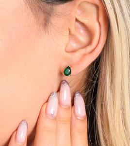 <b>Emerald</b> Green Teardrop <b>Stud</b> Earrings 925 Sterling Silver 14K Gold Plated Dainty Jewelry For Women Gift - Product Image 1