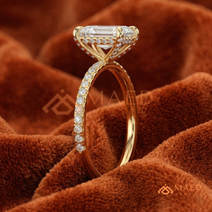 Yellow Gold Over Silver Radiant Solitaire – Elegant Sparkling Side-<b>Stone</b> Wedding Ring - Product Image 2