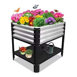 Bac de Jardin Surélevé avec Étagère de Rangement, Jardinière en Métal et Bois pour Extérieur, Support de Culture pour Fleurs, Légumes et Herbes - Product Image 3