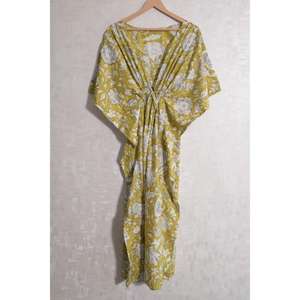 Caftán Hecho a Mano Estilo Boho 100% Algodón con Estampado Floral, Ecológico, Natural, Ropa de Playa de Verano, Vestido Maxi para Mujer con Manga Murciélago - Product Image 1