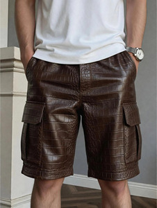 Pantalones Cortos Cargo de Piel Vacuna Hechos a Mano para Hombre, con Cordón Ajustable, Transpirables, Estilo Urbano de Lujo, Piel Única - Product Image 1