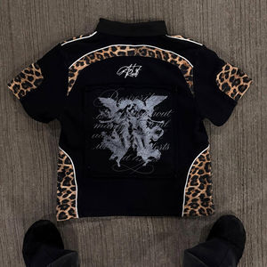 Polo de algodón de alta calidad con corte holgado, bordado, ojales y estampado de leopardo, sin impuestos en EE. UU. - Product Image 4