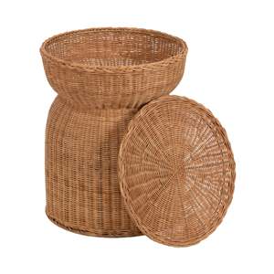 Beautiful Rattan <b>Storage</b> <b>Side</b> <b>Table</b> Handwoven Wicker Drum Stool With Removable Lid Round Accent Furniture For Living Room - Product Image 2