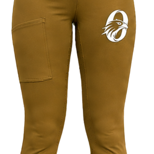Leggings d'équitation taille haute marron moutarde pour femme, extensibles, en tissu texturé avec détail poche, pour cavalier - Product Image 3