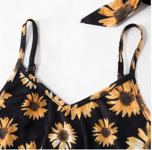 Ensemble robe longue à rayures avec fleurs maman & Me, même pour l'été, sans manches, bleu et blanc, tissu en coton doux, 2020 - Product Image 4