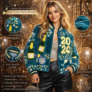 Chaqueta de terciopelo bordada a mano de primera calidad |   Chaqueta Bomber Unisex Celebración 2026 - Product Image 3