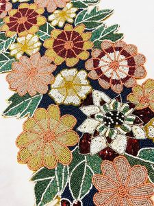 Embroidered Floral <b>Table</b> <b>Runner</b> Bohemian Home Decor Washable Red Pink Sequin Pattern - Product Image 6