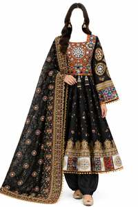 Ensemble shalwar kameez brodé effet miroir noir pour femme, tenue de mariage traditionnelle indienne et pakistanaise de qualité supérieure - Product Image 2
