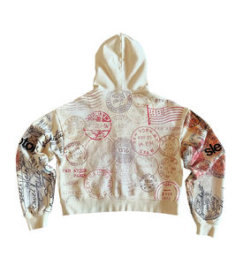 Sweat à capuche zippé surdimensionné pour homme Slepton, imprimé motif voyage vintage, en coton tricoté, veste streetwear automne - Product Image 2