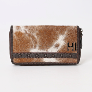   Cartera de mano de cuero de vaca con pelo para mujer, tarjetero occidental con diamantes de imitación - Product Image 1