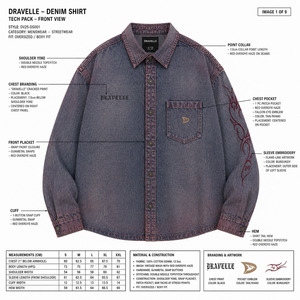 OEM Acid Wash Crimson Cotton Shirts For Roomy Unisex Cyber Y2K Streetwear Embroidered Logo Denim <b>Jacket</b> - Product Image 6