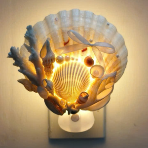 Coastal Shell Night <b>Light</b> With Seashells Coral LED Warm White Plug In Decorative Lamp For Home Weeding Gift Shell Night Lamps - Product Image 1