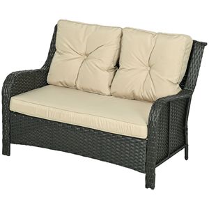 2 Seater Outdoor <b>Sofa</b> Set PE Rattan Wicker Loveseat with <b>Waterproof</b> Cushions Beige Patio Furniture - Product Image 1