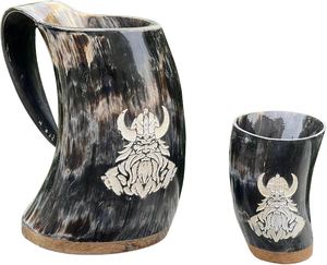 Juego de Jarras de Cerveza Vintage con Diseño Vikingo, Incrustaciones Plateadas, para Adultos, 2 Piezas, Jarra Grabada a Mano para Cerveza - Product Image 1