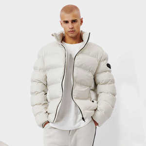 Men's <b>White</b> <b>Puffer</b> <b>Jacket</b> Zipper Closure Stand Collar Windproof Breathable Quick Dry Polyester/Nylon Winter Casual Wear Regular - Product Image 1