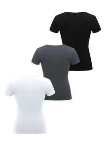 T-shirt à manches courtes pour femme, col rond, nouvelle collection, respirant et élégant, couleur unie, pour toutes les saisons, fabriqué au Bangladesh - Product Image 2