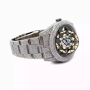 Luxe Men's Stainless Steel Diamond <b>Watch</b> Analog Quartz Movement Round <b>Case</b> Lab Diamond Sapphire Crystal Deployment Clasp - Product Image 3
