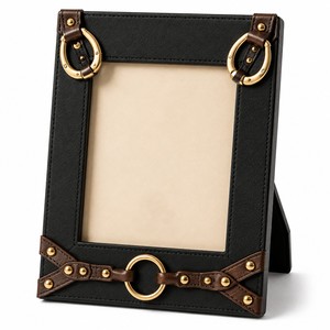 Classic Equestrian Style Photo <b>Frame</b> Designed With <b>Black</b> Leather Look Finish And Gold Buckle Accents For A Distinctive Decor - Product Image 3