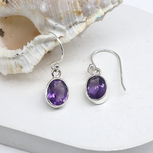Handmade Amethyst Sterling Silver Dangle <b>Earrings</b> Minimalist Jewelry Gift Wholesale Export India Nikhil Gems NG-033 Third Party - Product Image 3