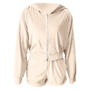 Ensemble assorti de chemise à capuche courte et short pour femme, nouvelle collection été, ensemble deux pièces pour le sport, tenue décontractée pour femme - Product Image 6