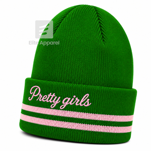 Bonnet en tricot personnalisé Alpha Kapa Alpha Sorority, vert et rose, style décontracté, logo brodé avec rayures pour femme - Product Image 3