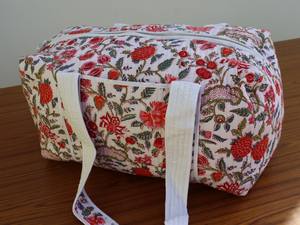 Cotton Quilted Duffle <b>Tote</b> Shoulder <b>Bag</b> Geometric Eco-Friendly Two Straps <b>Canvas</b> Lining <b>Zip</b> Fashionable Overnight Washable - Product Image 2