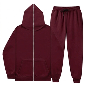 Conjunto Deportivo Unisex Negro, Sudadera con Capucha y Cremallera, Pantalones Jogger, Color Sólido, Ropa Casual de Otoño, Material de Algodón de Longitud Completa - Product Image 4